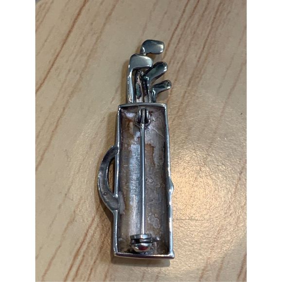 Golf Clubs and Bag Sterling Silver Pin Brooch #golf - Picture 3 of 3